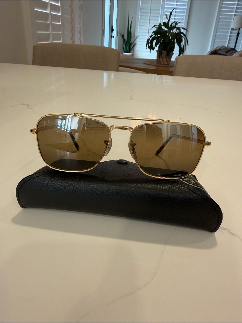 Ray-Ban Gold Frame Caravan Sunglasses with Brown Lenses